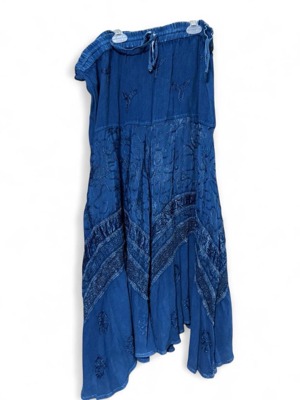 Blue Embroidered Maxi Skirt